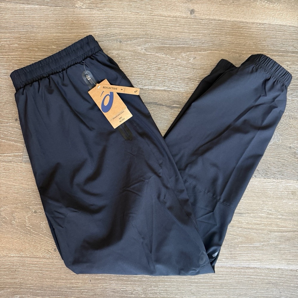 Asics Woven Joggers Pants Black Men's Stretch Welded Leg Zip Pocket Size Large